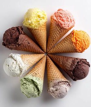 colorful-ice-cream-cones-in-assorted-flavors-fresh-frozen-dessert-on-white-plate-visually-appealing-photo